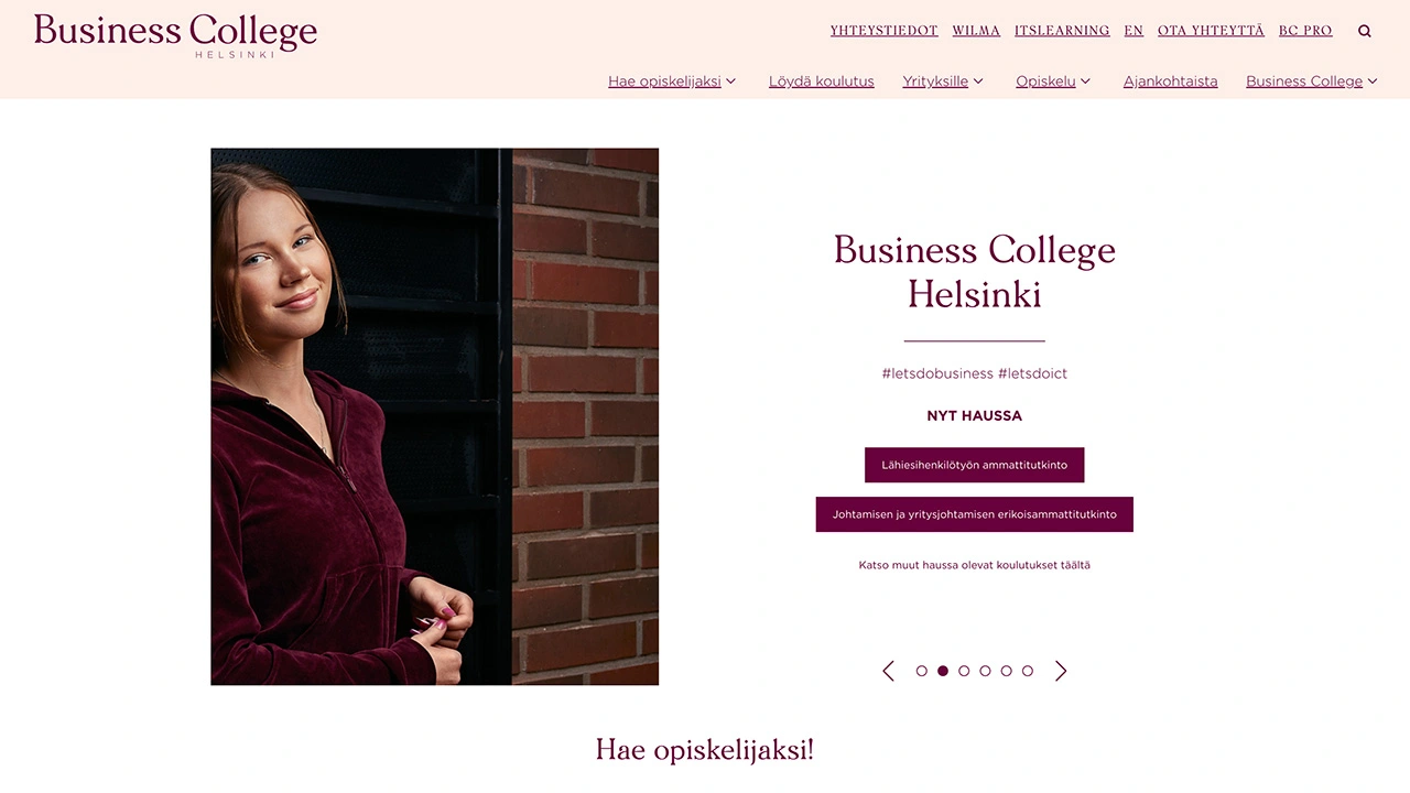 Screenshot of bc.fi homepage