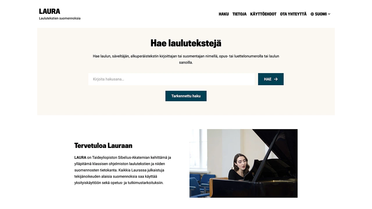 Screenshot of laura.uniarts.fi homepage