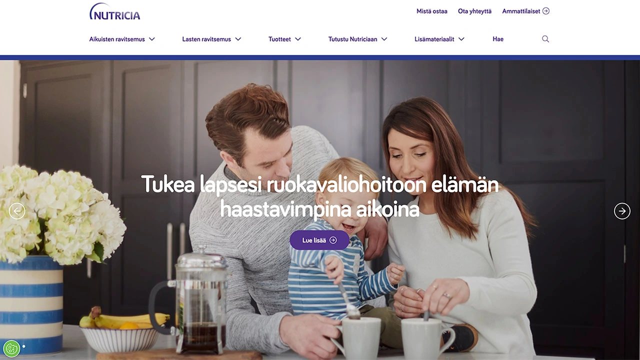 Screenshot of nutricia.fi homepage